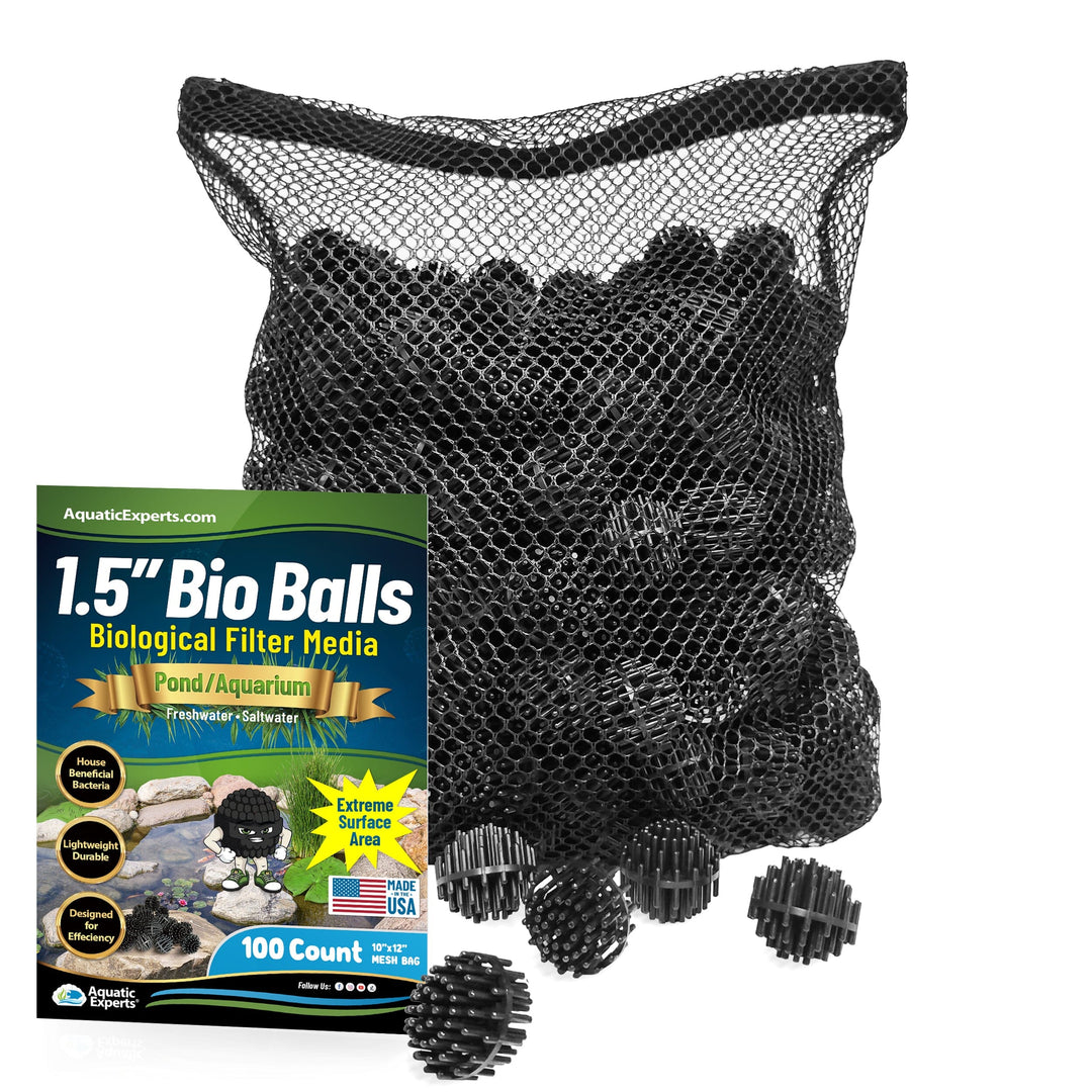 Bio Balls Filter Media - 1.5 Inch Large Bio Ball for Pond Filter - Perfect Bio Balls for Pond Filter Media – Made in The USA Bio balls Aquatic Experts 100ct with 10"x12" Mesh Bag 