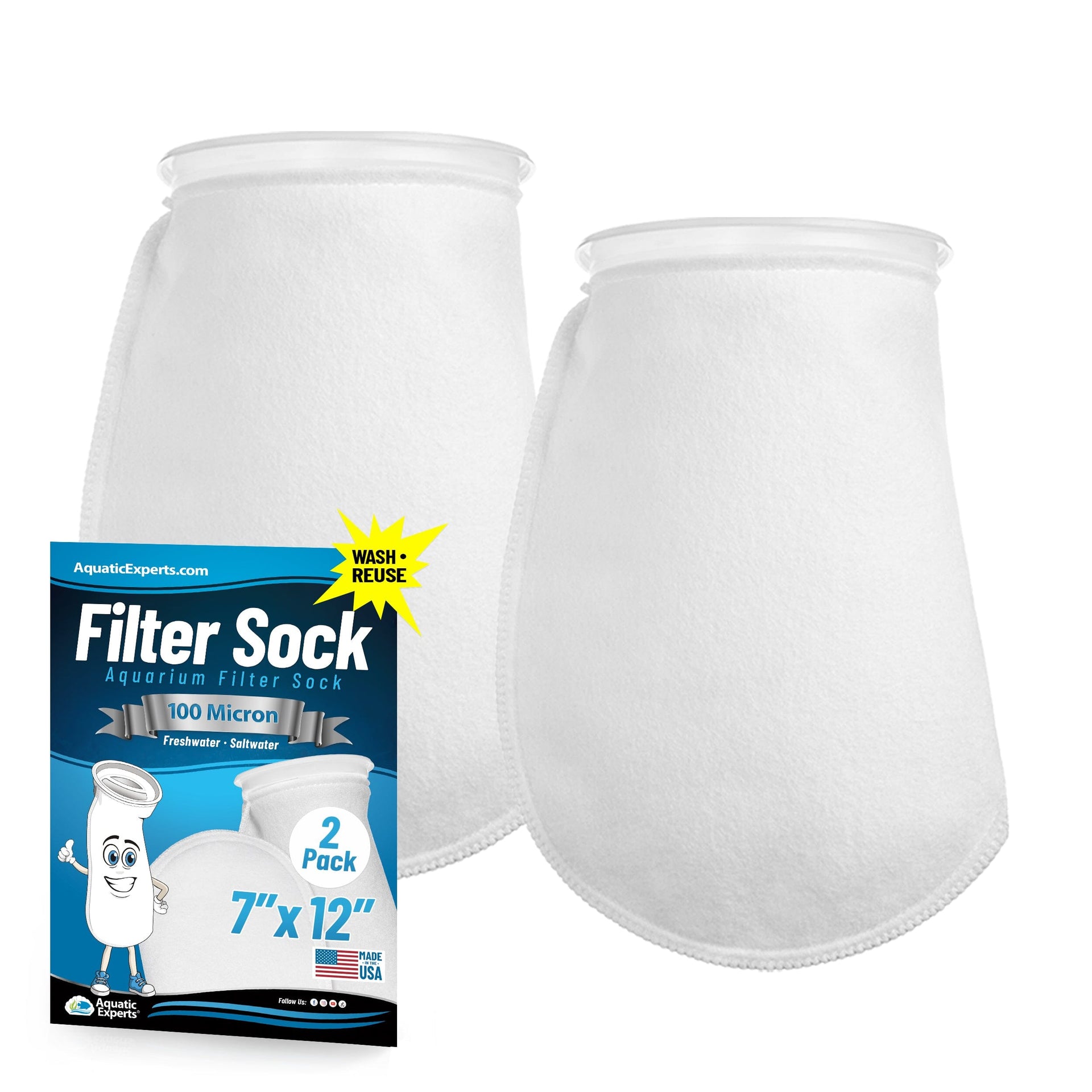 7" Ring Aquarium Filter Sock 100 Micron for Saltwater & Reef Aquariums | Aquatic Experts Aquatic Experts 12" 2 Pack 