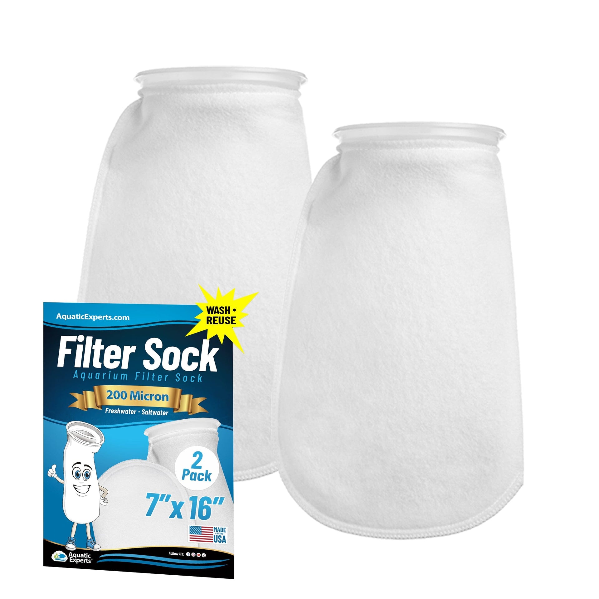 7" Aquarium Filter Sock – 200 Micron for Saltwater & Reef Tanks | Aquatic Experts Aquatic Experts 16" 2 Pack 