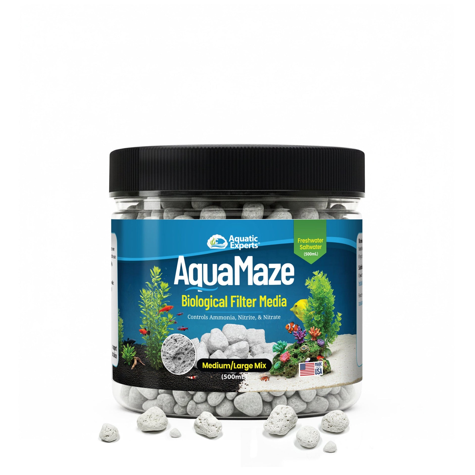 AquaMaze Aquarium Bio Media – for Freshwater & Saltwater Tanks, Compatible with Canister, Sump & HOB Filters Biolodge Aquatic Experts 500 ml 