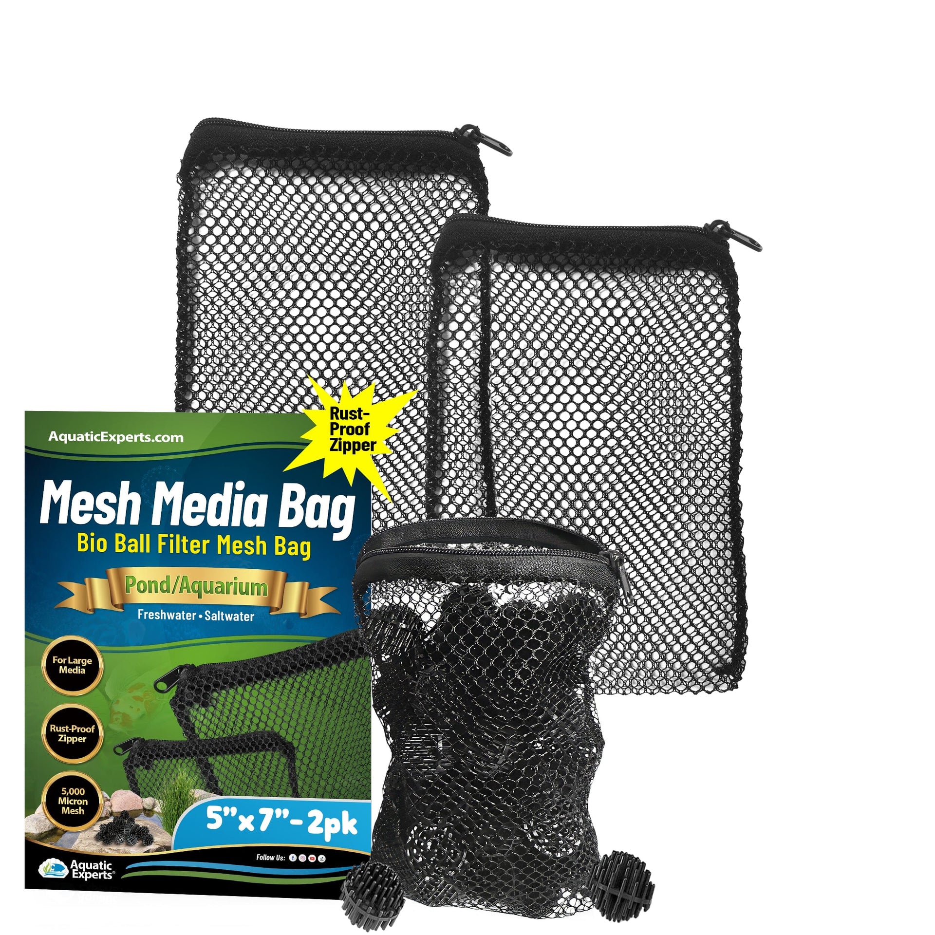 Mesh Filter Bags for Bio Balls – Aquarium & Pond Filtration | Aquatic Experts Mesh Media Bags Aquatic Experts 5" x 7" 2 Pack 