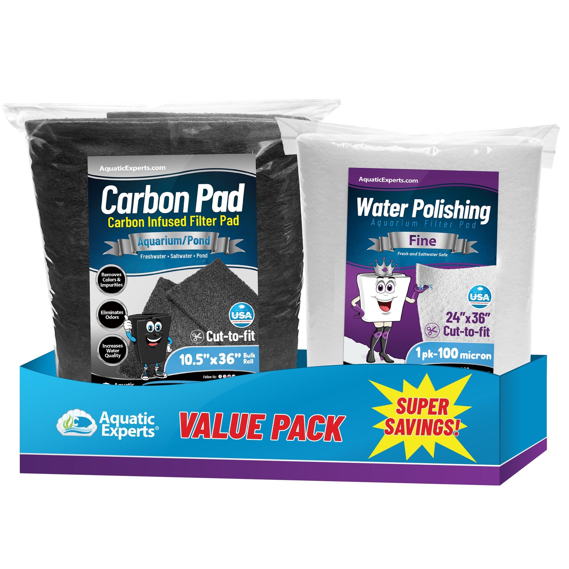 Aquatic Experts Aquarium Carbon Filter Pad - Premium Activated Carbon Filter Pads for Crystal Clear Aquariums Filter Pad Aquatic Experts Value Pack - Carbon Filter Combo 