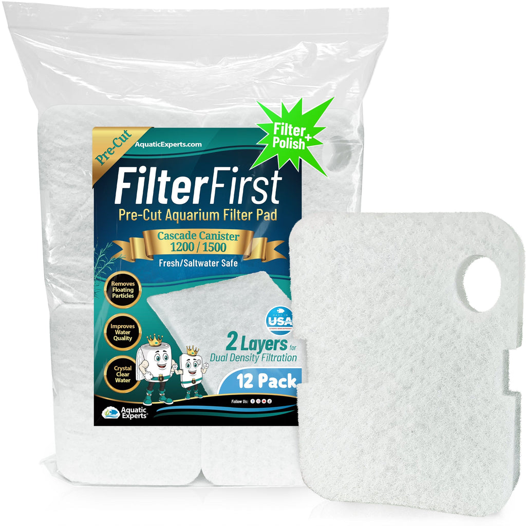 Aquarium Filter Pad – FilterFirst Aquarium Filter Media Roll for Crystal Clear Water Aquatic Experts Pre-Cuts Cascade 1200/1500 Compatible - 12 pack 