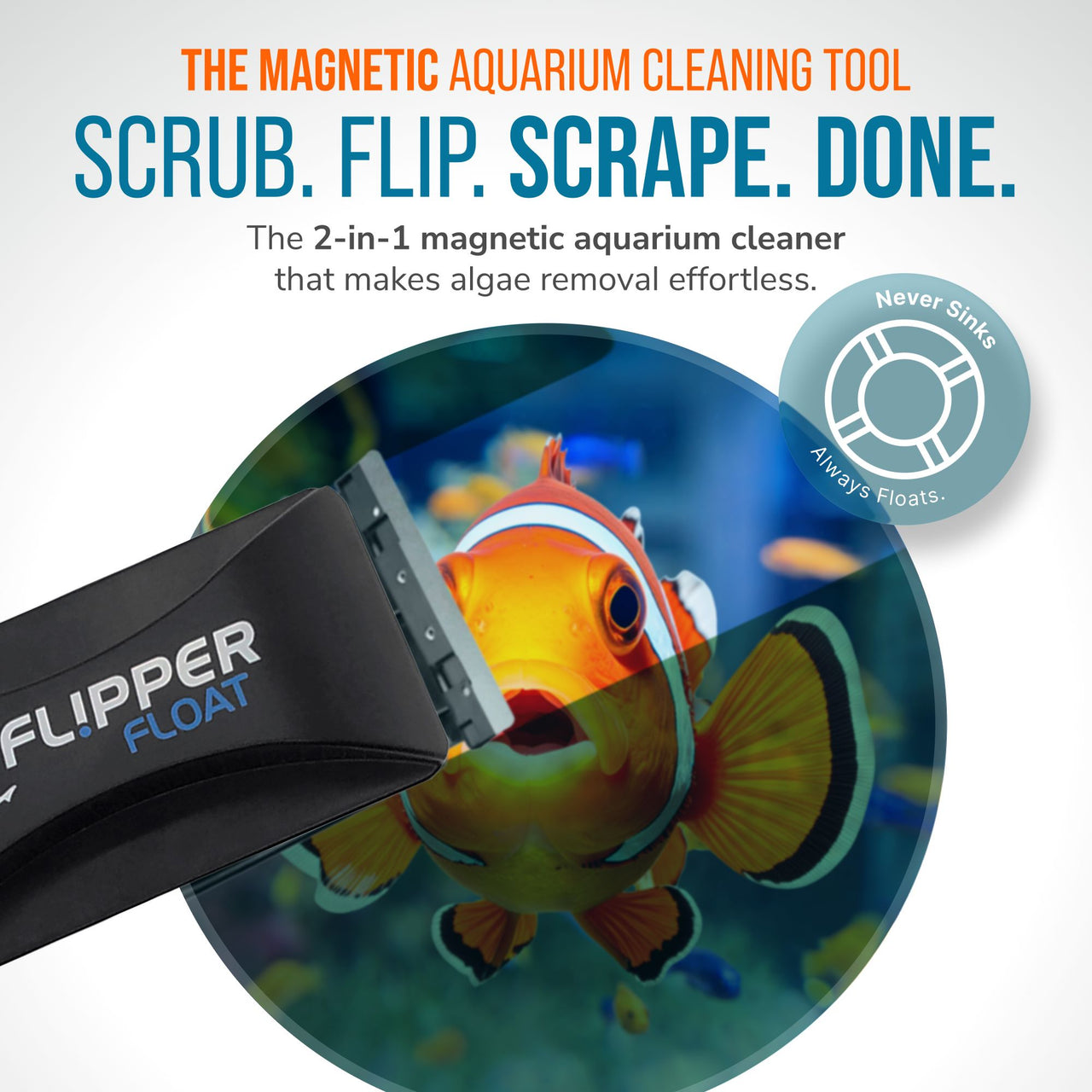 Flipper FLOAT 2 in 1 Magnetic Aquarium Algae Cleaner (Standard) Scrubber Flipper Aquarium Products 