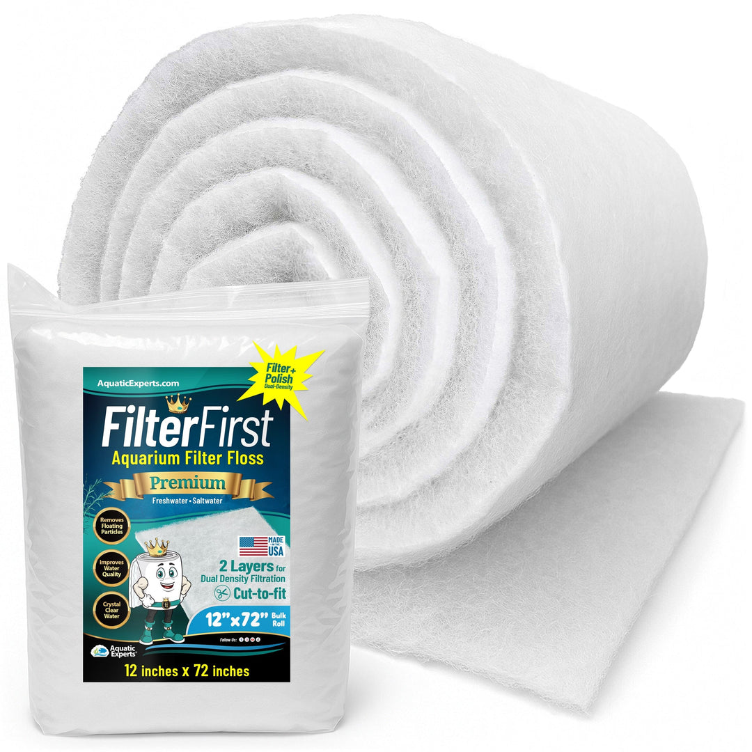 Aquarium Filter Floss for Fish Tank Filters - FilterFirst Pad - Media Roll for Crystal Clear Water Aquatic Experts 3/4" - 1" 12" x 72" 