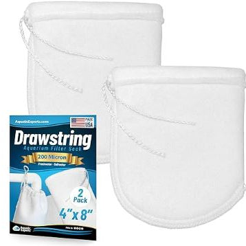 Aquarium Felt Filter Socks with Drawstrings - 200 Micron, Custom Made, Made in the USA Aquatic Experts 4" Opening 8" 2 pack