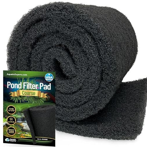 Classic Koi Pond Filter Pad COARSE – Black Bulk Roll Pond Filter Media, Rigid Ultra-Durable Latex Coated Fish Pond Filter Material Aquatic Experts 1" Thick 12" x 72" 