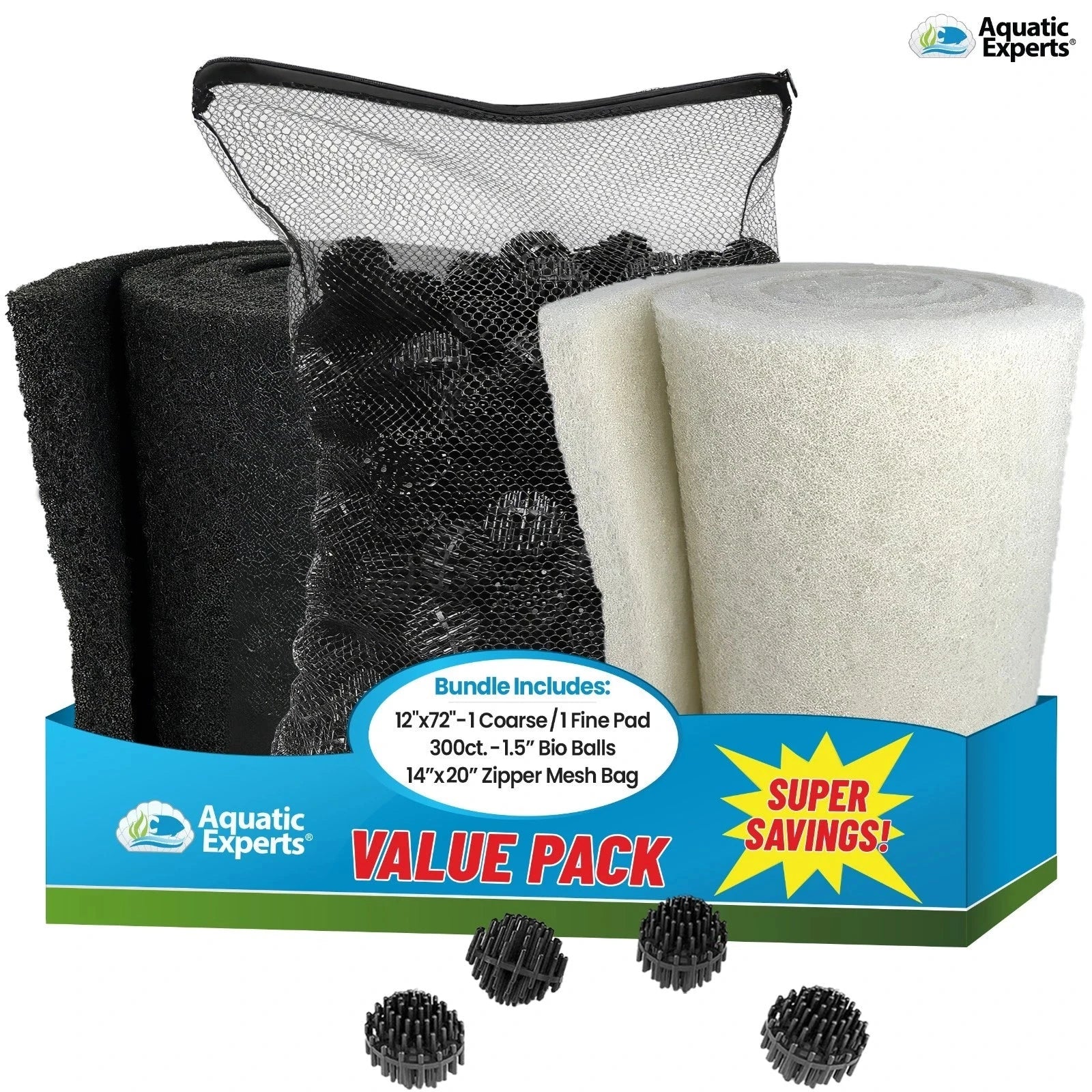 Koi Pond Filter Pad FINE - White Bulk Roll Ultra-Durable Media | Aquatic Experts Aquatic Experts Value Pack 12" Pond Filter Bundle 