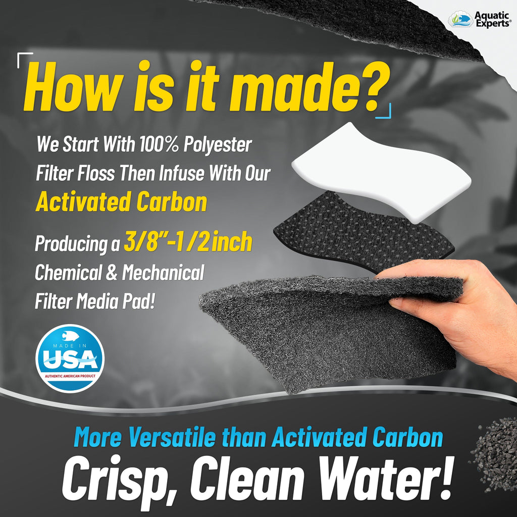 Aquarium Carbon Pad - Activated Carbon Filter Pad - Cut to Fit Carbon Infused Filter Pad for Crystal Clear Fish Tank and Ponds - Carbon Filter Pads for Aquarium Filter Pad Aquatic Experts 