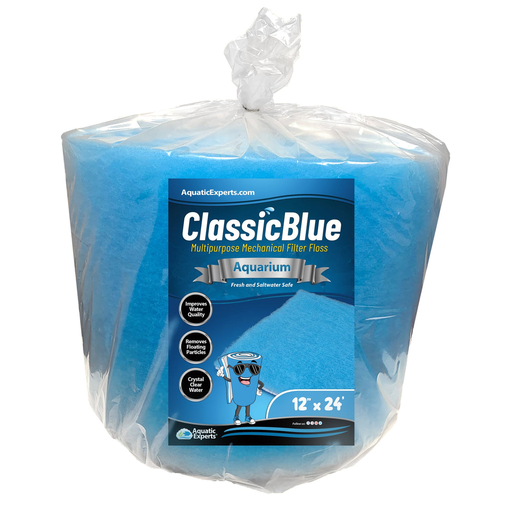 Classic Bonded Aquarium Filter Pad - Blue and White Aquarium Filter Media Roll Bulk Can Be Cut to Fit Most Filters, Made in USA Aquatic Experts 3/4" 12" x 24' 