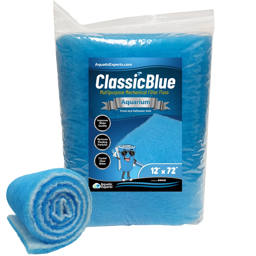 Classic Bonded Aquarium Filter Pad - Blue and White Aquarium Filter Media Roll Bulk Can Be Cut to Fit Most Filters, Made in USA Aquatic Experts 3/4" 12" x 72" 
