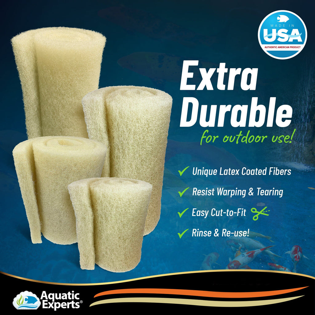 Cream COARSE Pond Filter Pad - 2 inch Thick - Bulk Roll Water Garden Filter Pond Media - Made in USA Aquatic Experts 