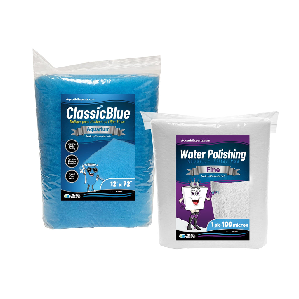 Classic Bonded Aquarium Filter Pad - Blue and White Aquarium Filter Media Roll Bulk Can Be Cut to Fit Most Filters, Made in USA Aquatic Experts Bundle ClassicBlue 12'"x72" + Polishing Filter Pad 100 Micron - 1 pack 